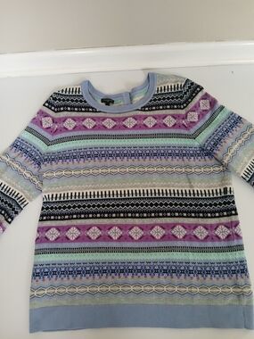 Talbots Multicolor Fair Isle Pattern Sweater — Purple, Light Blue, Black, Cream